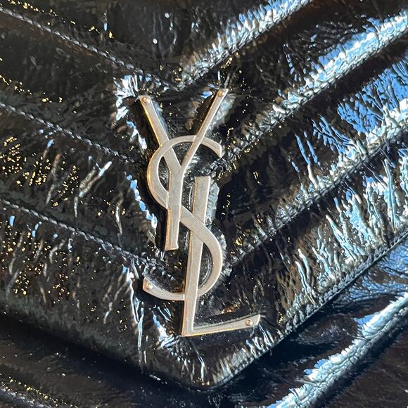 SAINT LAURENT Loulou Medium Black Patent Y Quilted Monogram Chain Shoulder Bag - Picture 15 of 16